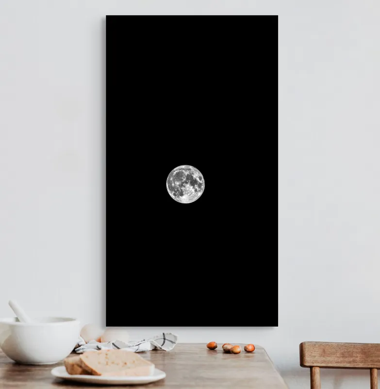 Tablou Canvas, "Luna plină pe cerul nopții", Lună, Claritate, Întuneric, Lumină, Mister, Noapte, Cer, Frumusețe, Solitudine, Pace, Enigmă, Spațiu, Liniște, Vise, Fascinație, 50 x 90 cm – poza 3