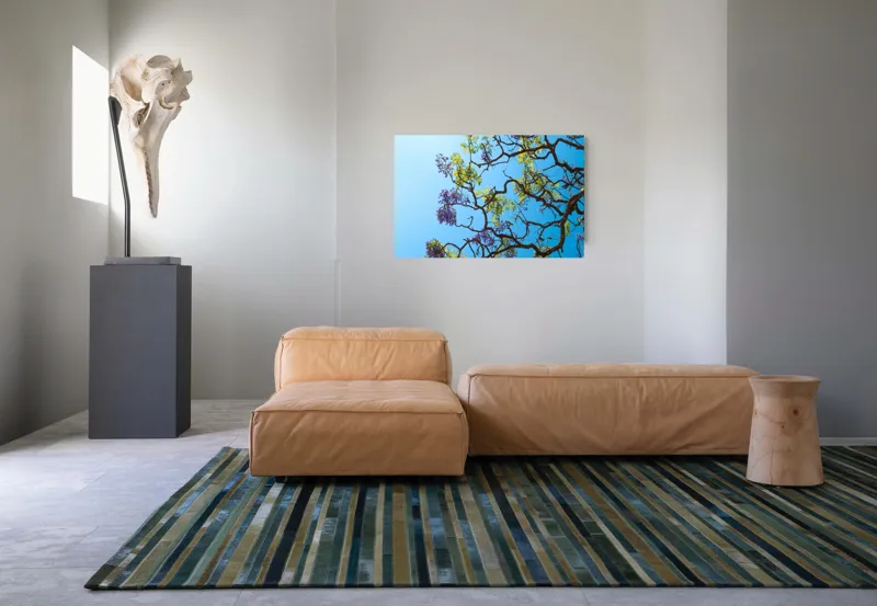 Tablou Canvas, "Flori de primăvară sub cer senin", Flori, Ramuri, Cer, Albastru, Frunze, Verde, Luminos, Primăvară, 90 x 50 cm – poza 8