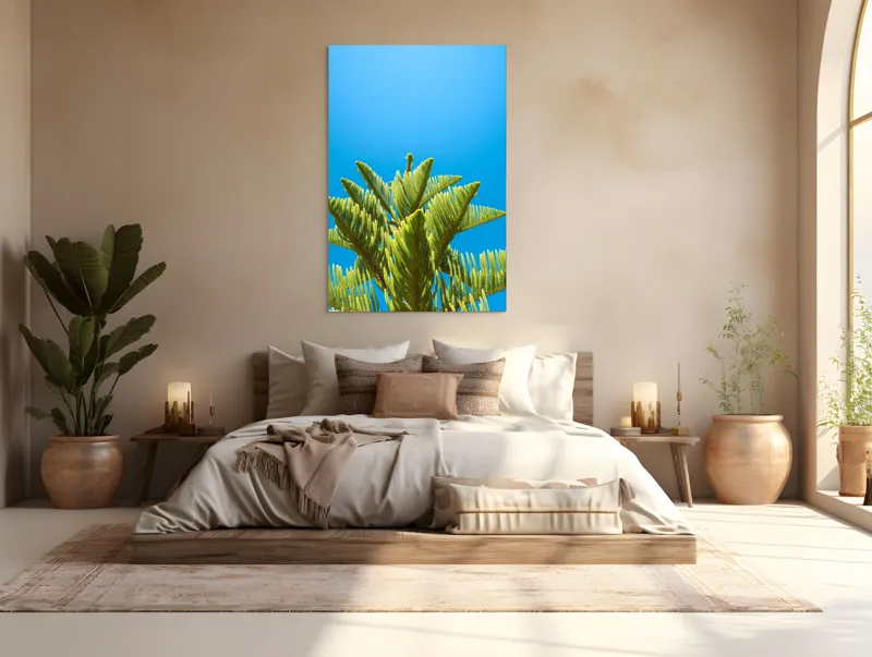 Tablou Canvas, "Verdele naturii sub cerul albastru", Frunziș, Cer, Verde, Albastru, Vârfuri, Natură, Soare, Luminozitate, Vară, 100 x 150 cm – poza 3