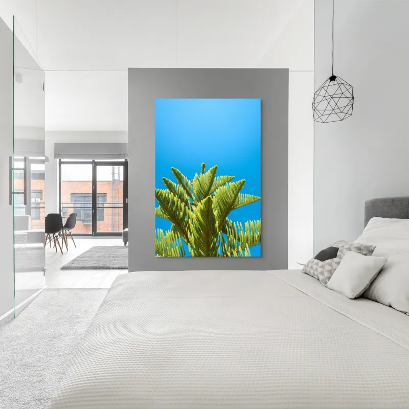 Tablou Canvas, "Verdele naturii sub cerul albastru", Frunziș, Cer, Verde, Albastru, Vârfuri, Natură, Soare, Luminozitate, Vară, 100 x 150 cm – poza 5