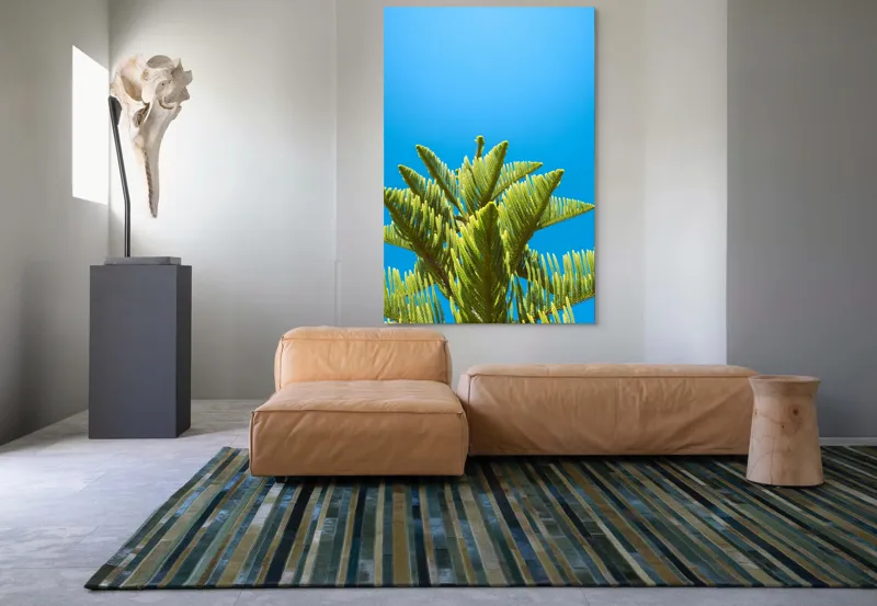 Tablou Canvas, "Verdele naturii sub cerul albastru", Frunziș, Cer, Verde, Albastru, Vârfuri, Natură, Soare, Luminozitate, Vară, 100 x 150 cm – poza 7