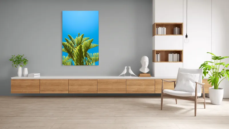 Tablou Canvas, "Verdele naturii sub cerul albastru", Frunziș, Cer, Verde, Albastru, Vârfuri, Natură, Soare, Luminozitate, Vară, 100 x 150 cm – poza 8