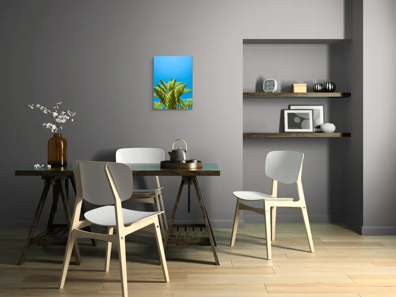 Tablou Canvas, "Verdele naturii sub cerul albastru", Frunziș, Cer, Verde, Albastru, Vârfuri, Natură, Soare, Luminozitate, Vară, 39 x 54 cm – poza 7