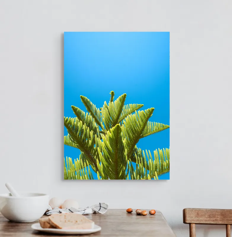 Tablou Canvas, "Verdele naturii sub cerul albastru", Frunziș, Cer, Verde, Albastru, Vârfuri, Natură, Soare, Luminozitate, Vară, 50 x 70 cm – poza 3