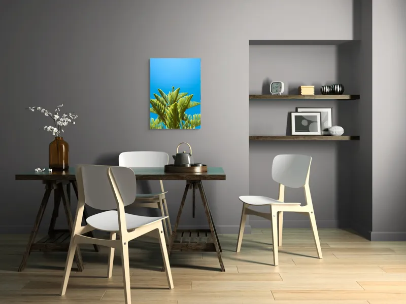 Tablou Canvas, "Verdele naturii sub cerul albastru", Frunziș, Cer, Verde, Albastru, Vârfuri, Natură, Soare, Luminozitate, Vară, 50 x 70 cm – poza 5