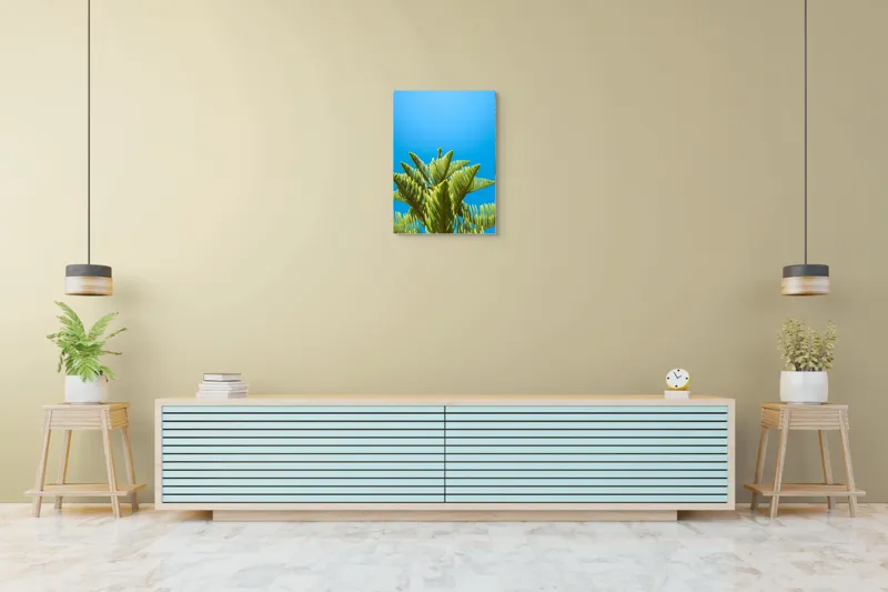 Tablou Canvas, "Verdele naturii sub cerul albastru", Frunziș, Cer, Verde, Albastru, Vârfuri, Natură, Soare, Luminozitate, Vară, 50 x 70 cm – poza 6