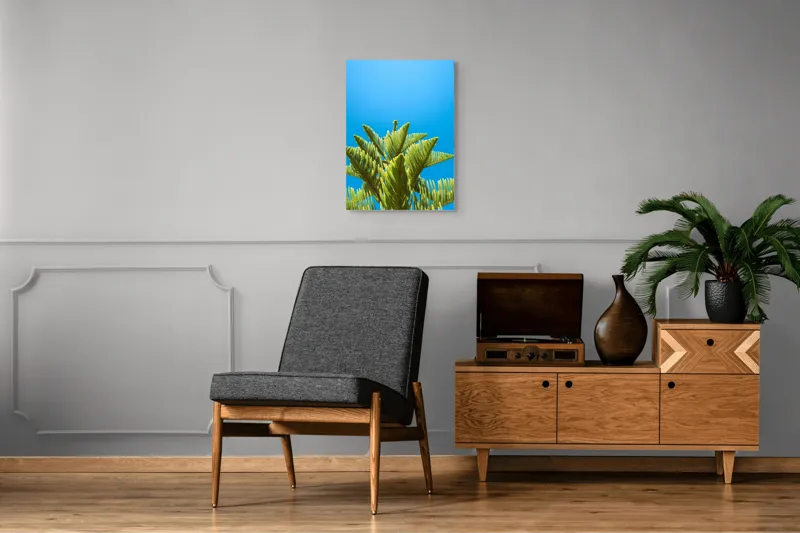 Tablou Canvas, "Verdele naturii sub cerul albastru", Frunziș, Cer, Verde, Albastru, Vârfuri, Natură, Soare, Luminozitate, Vară, 50 x 70 cm – poza 8