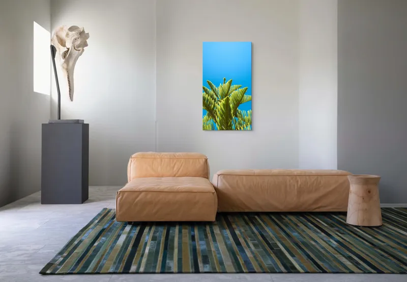 Tablou Canvas, "Verdele naturii sub cerul albastru", Frunziș, Cer, Verde, Albastru, Vârfuri, Natură, Soare, Luminozitate, Vară, 50 x 90 cm – poza 5
