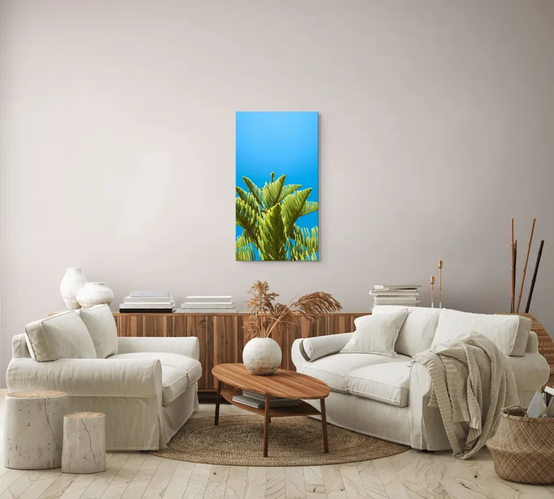 Tablou Canvas, "Verdele naturii sub cerul albastru", Frunziș, Cer, Verde, Albastru, Vârfuri, Natură, Soare, Luminozitate, Vară, 50 x 90 cm – poza 7
