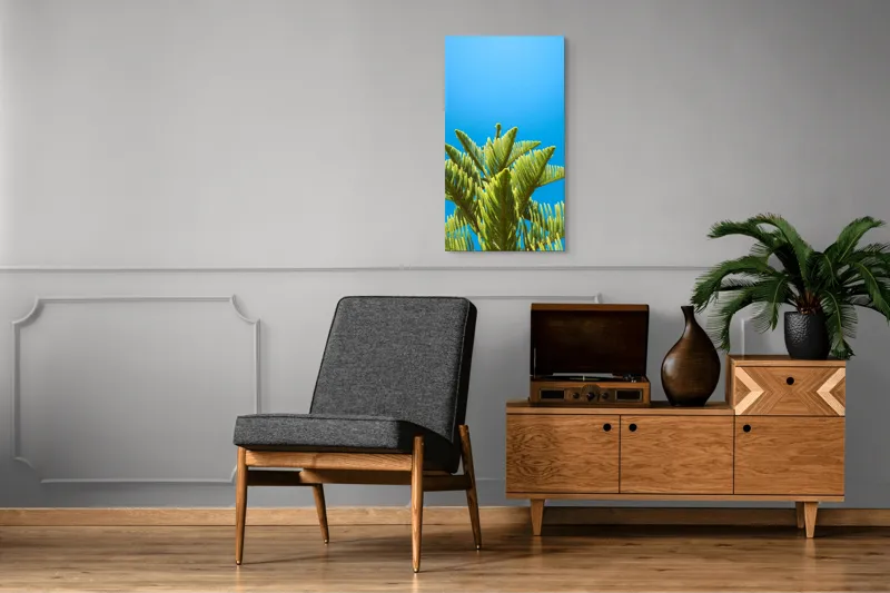 Tablou Canvas, "Verdele naturii sub cerul albastru", Frunziș, Cer, Verde, Albastru, Vârfuri, Natură, Soare, Luminozitate, Vară, 50 x 90 cm – poza 8
