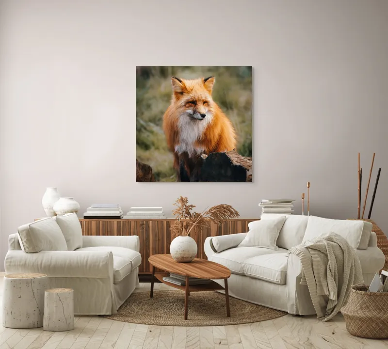 Tablou Canvas, "Vulpea în așteptarea aventurii pădurii", Roșcat, Blană, Vulpe, Natural, Pădure, Elegant, Vulpină, Sălbatică, 100 x 100 cm – poza 3
