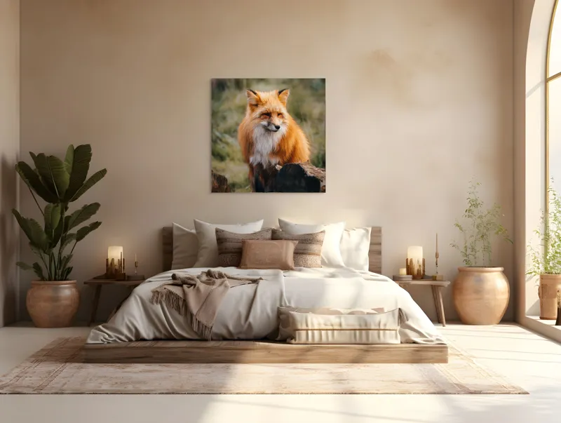 Tablou Canvas, "Vulpea în așteptarea aventurii pădurii", Roșcat, Blană, Vulpe, Natural, Pădure, Elegant, Vulpină, Sălbatică, 100 x 100 cm – poza 4