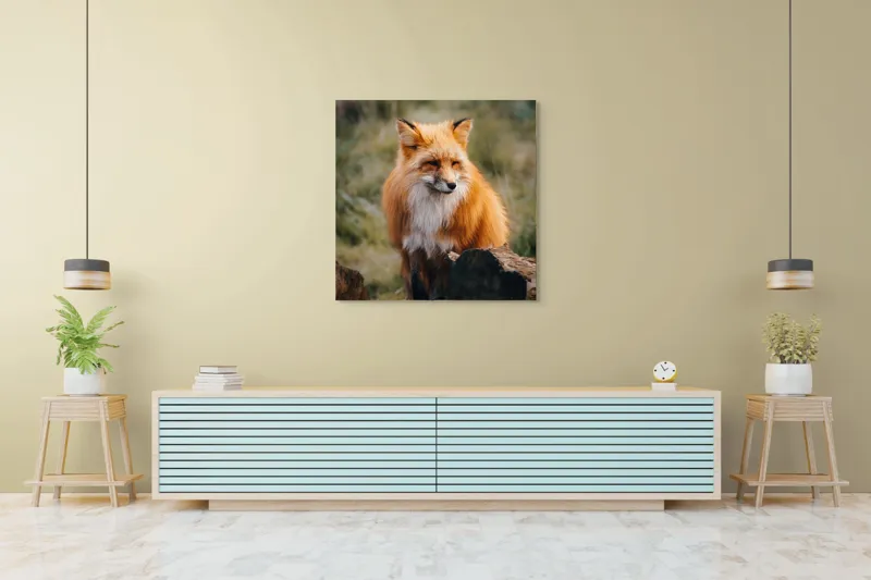 Tablou Canvas, "Vulpea în așteptarea aventurii pădurii", Roșcat, Blană, Vulpe, Natural, Pădure, Elegant, Vulpină, Sălbatică, 100 x 100 cm – poza 5