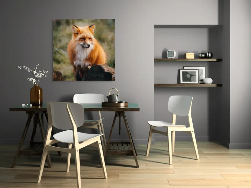 Tablou Canvas, "Vulpea în așteptarea aventurii pădurii", Roșcat, Blană, Vulpe, Natural, Pădure, Elegant, Vulpină, Sălbatică, 100 x 100 cm – poza 6