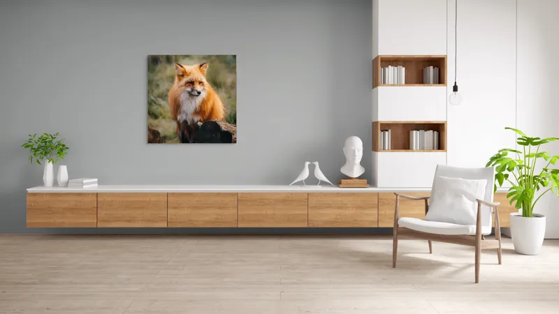 Tablou Canvas, "Vulpea în așteptarea aventurii pădurii", Roșcat, Blană, Vulpe, Natural, Pădure, Elegant, Vulpină, Sălbatică, 100 x 100 cm – poza 8