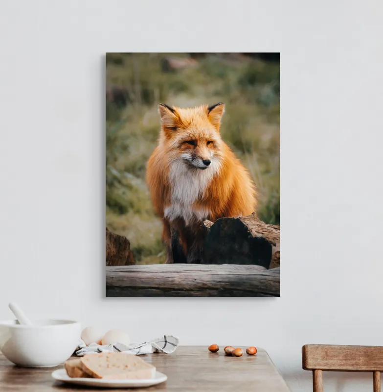 Tablou Canvas, "Vulpea în așteptarea aventurii pădurii", Roșcat, Blană, Vulpe, Natural, Pădure, Elegant, Vulpină, Sălbatică, 50 x 70 cm – poza 3