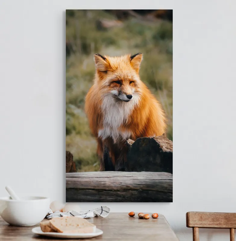 Tablou Canvas, "Vulpea în așteptarea aventurii pădurii", Roșcat, Blană, Vulpe, Natural, Pădure, Elegant, Vulpină, Sălbatică, 50 x 90 cm – poza 3