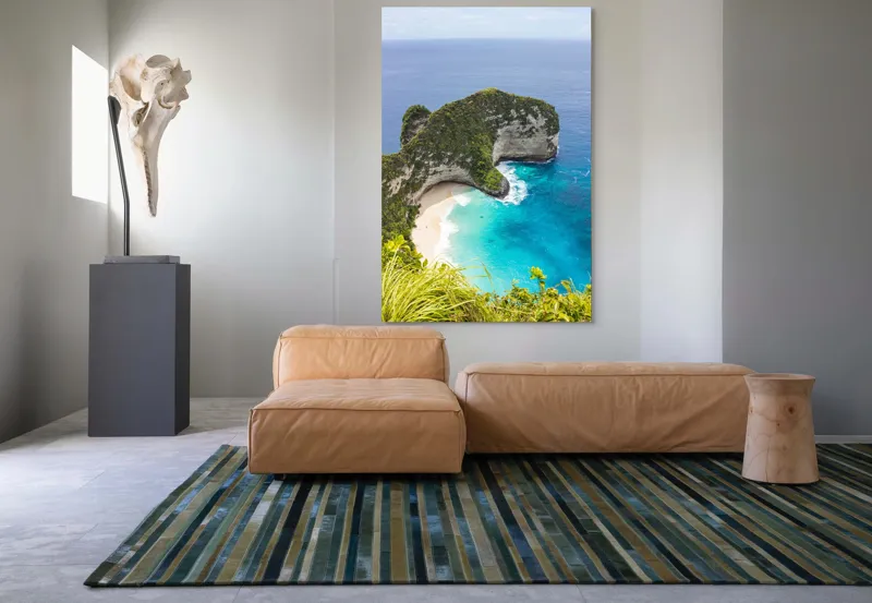 Tablou Canvas, "Plaja ascunsă din paradisul tropical", Ocean, Plajă, Stânci, Vegetație, Cer, Azur, Valuri, Timp Liber, Relaxare, Peisaj., 100 x 150 cm – poza 7