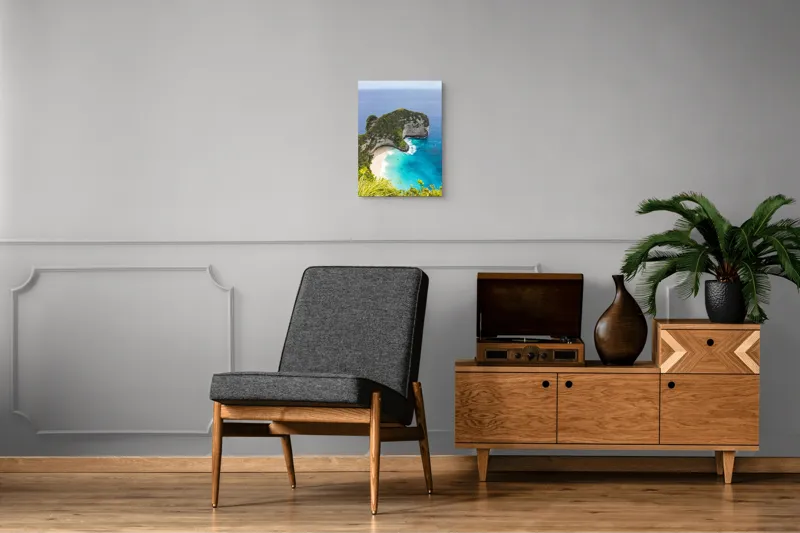 Tablou Canvas, "Plaja ascunsă din paradisul tropical", Ocean, Plajă, Stânci, Vegetație, Cer, Azur, Valuri, Timp Liber, Relaxare, Peisaj., 39 x 54 cm – poza 8