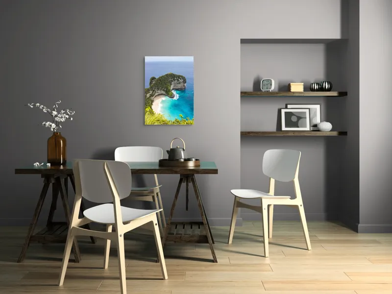 Tablou Canvas, "Plaja ascunsă din paradisul tropical", Ocean, Plajă, Stânci, Vegetație, Cer, Azur, Valuri, Timp Liber, Relaxare, Peisaj., 50 x 70 cm – poza 5