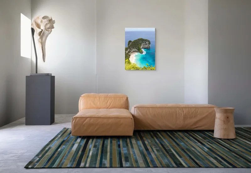 Tablou Canvas, "Plaja ascunsă din paradisul tropical", Ocean, Plajă, Stânci, Vegetație, Cer, Azur, Valuri, Timp Liber, Relaxare, Peisaj., 50 x 70 cm – poza 7
