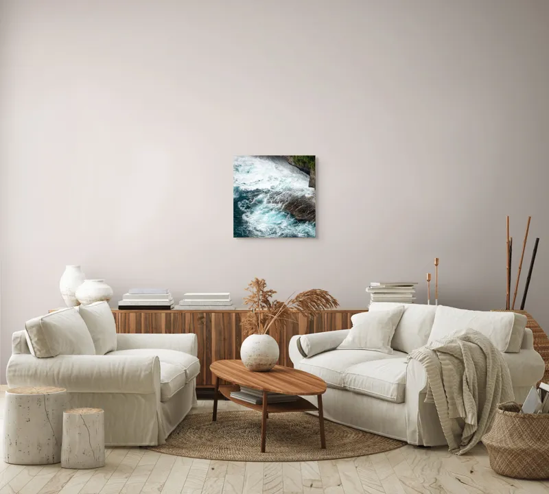 Tablou Canvas, "Vântul mării și stâncile rebele", Spumă, Valuri, Stânci, Ocean, Vegetație, Albastru, Natură, Coastă., 50 x 50 cm – poza 7