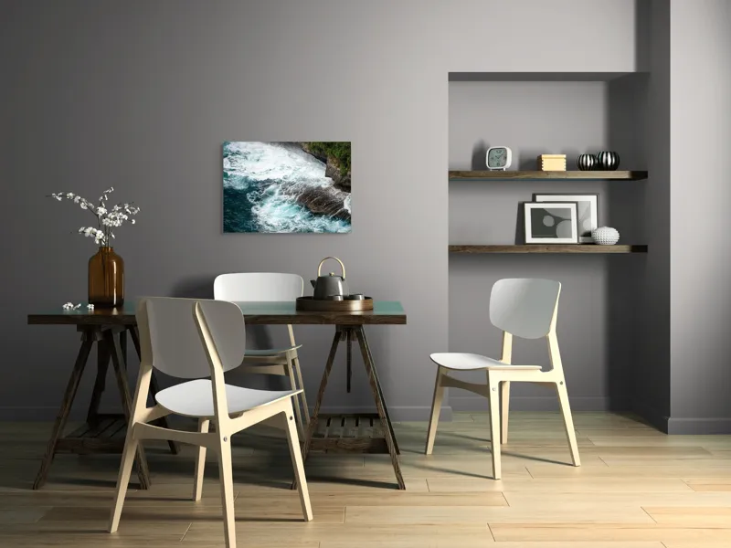 Tablou Canvas, "Vântul mării și stâncile rebele", Spumă, Valuri, Stânci, Ocean, Vegetație, Albastru, Natură, Coastă., 70 x 50 cm – poza 5