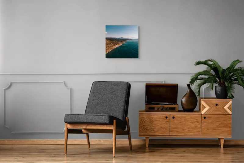 Tablou Canvas, "Marea îmbrățișând țărmul stâncos", Pământ, Mare, Cer, Nori, Coastă, Valuri, Peisaj, Liniște, Natură, Lumină, Orizont, Coline, Albastru, Contrast, Frumusețe, 50 x 50 cm – poza 6