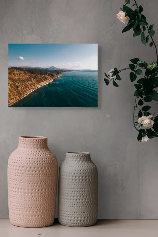 Tablou Canvas, "Marea îmbrățișând țărmul stâncos", Pământ, Mare, Cer, Nori, Coastă, Valuri, Peisaj, Liniște, Natură, Lumină, Orizont, Coline, Albastru, Contrast, Frumusețe, 54 x 39 cm – poza 8