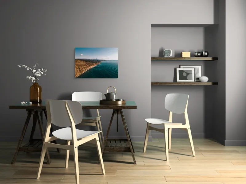 Tablou Canvas, "Marea îmbrățișând țărmul stâncos", Pământ, Mare, Cer, Nori, Coastă, Valuri, Peisaj, Liniște, Natură, Lumină, Orizont, Coline, Albastru, Contrast, Frumusețe, 70 x 50 cm – poza 5