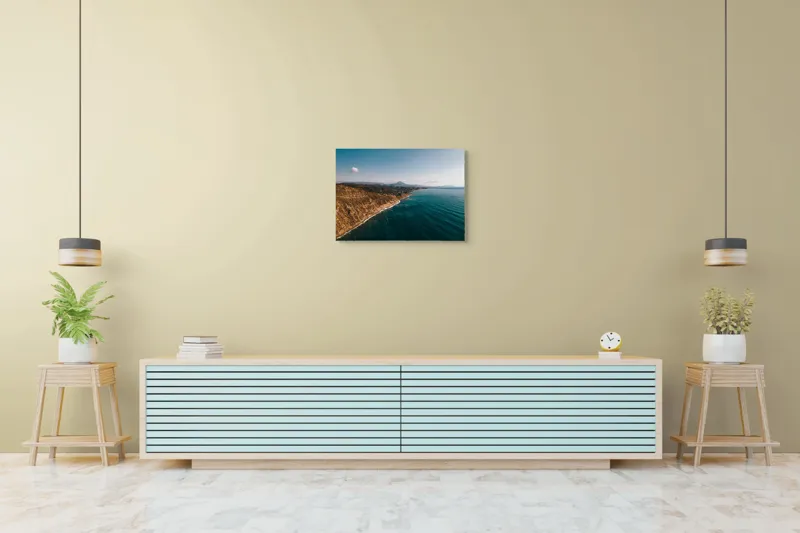 Tablou Canvas, "Marea îmbrățișând țărmul stâncos", Pământ, Mare, Cer, Nori, Coastă, Valuri, Peisaj, Liniște, Natură, Lumină, Orizont, Coline, Albastru, Contrast, Frumusețe, 70 x 50 cm – poza 7