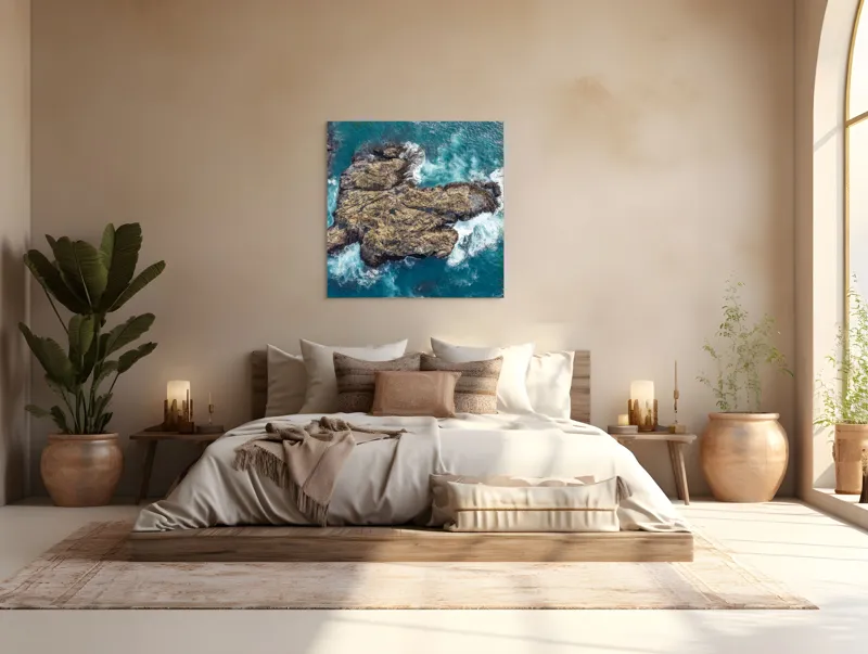 Tablou Canvas, "Valuri spumegânde izbind stâncile marine", Ocean, Stânci, Valuri, Apă, Natură, Albastru, Textură, 100 x 100 cm – poza 4