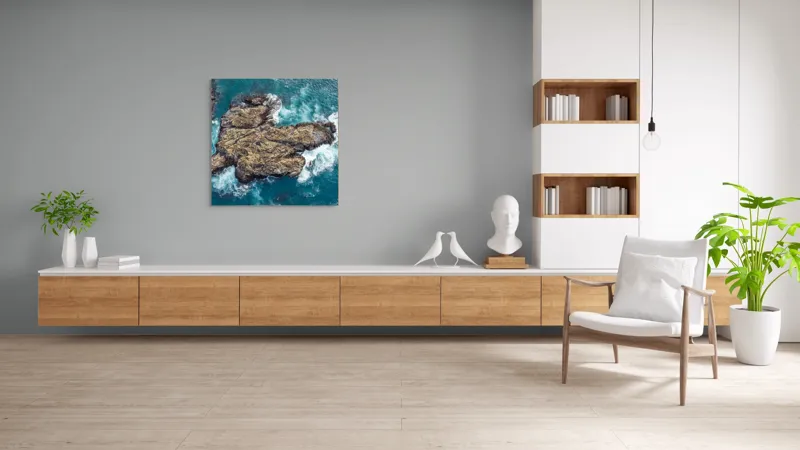 Tablou Canvas, "Valuri spumegânde izbind stâncile marine", Ocean, Stânci, Valuri, Apă, Natură, Albastru, Textură, 100 x 100 cm – poza 8
