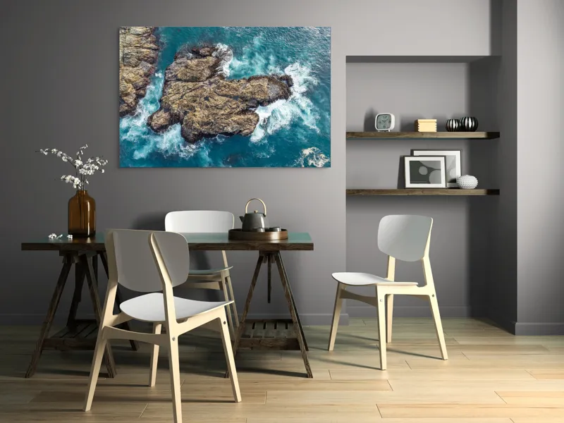 Tablou Canvas, "Valuri spumegânde izbind stâncile marine", Ocean, Stânci, Valuri, Apă, Natură, Albastru, Textură, 150 x 100 cm – poza 5