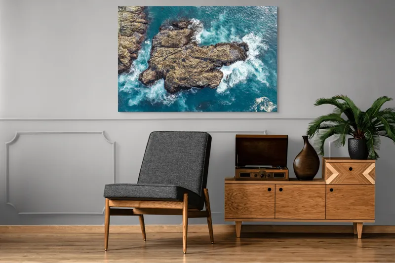 Tablou Canvas, "Valuri spumegânde izbind stâncile marine", Ocean, Stânci, Valuri, Apă, Natură, Albastru, Textură, 150 x 100 cm – poza 8