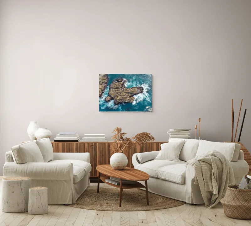 Tablou Canvas, "Valuri spumegânde izbind stâncile marine", Ocean, Stânci, Valuri, Apă, Natură, Albastru, Textură, 70 x 50 cm – poza 6