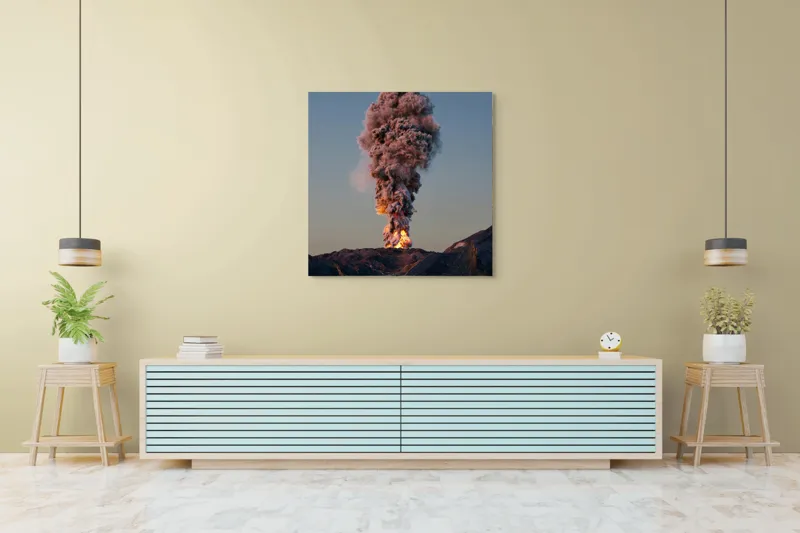 Tablou Canvas, "Eruptia vulcanului la apus", Nor, Erupție, Fum, Vulcan, Cer, Lava, Explozie, Impact, Seară, Peisaj, 100 x 100 cm – poza 5