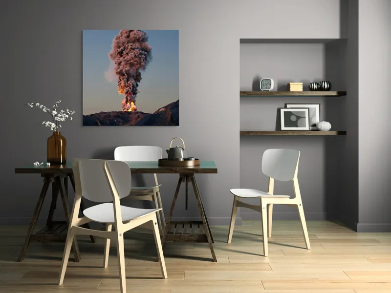 Tablou Canvas, "Eruptia vulcanului la apus", Nor, Erupție, Fum, Vulcan, Cer, Lava, Explozie, Impact, Seară, Peisaj, 100 x 100 cm – poza 6