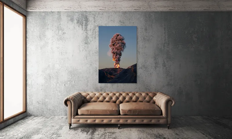 Tablou Canvas, "Eruptia vulcanului la apus", Nor, Erupție, Fum, Vulcan, Cer, Lava, Explozie, Impact, Seară, Peisaj, 100 x 150 cm – poza 6