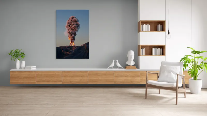 Tablou Canvas, "Eruptia vulcanului la apus", Nor, Erupție, Fum, Vulcan, Cer, Lava, Explozie, Impact, Seară, Peisaj, 100 x 150 cm – poza 8