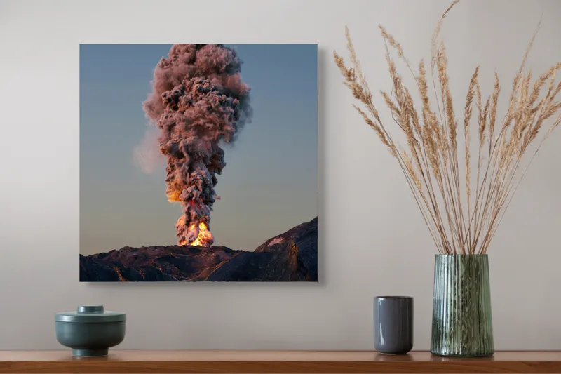Tablou Canvas, "Eruptia vulcanului la apus", Nor, Erupție, Fum, Vulcan, Cer, Lava, Explozie, Impact, Seară, Peisaj, 50 x 50 cm – poza 4