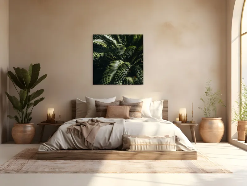 Tablou Canvas, "Frunzele misteriose ale junglelor tropicale", Frumusețe, Lumină, Verdeață, Frunze, Natură, Textură, 100 x 100 cm – poza 4