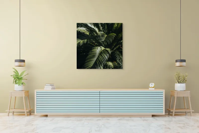 Tablou Canvas, "Frunzele misteriose ale junglelor tropicale", Frumusețe, Lumină, Verdeață, Frunze, Natură, Textură, 100 x 100 cm – poza 5