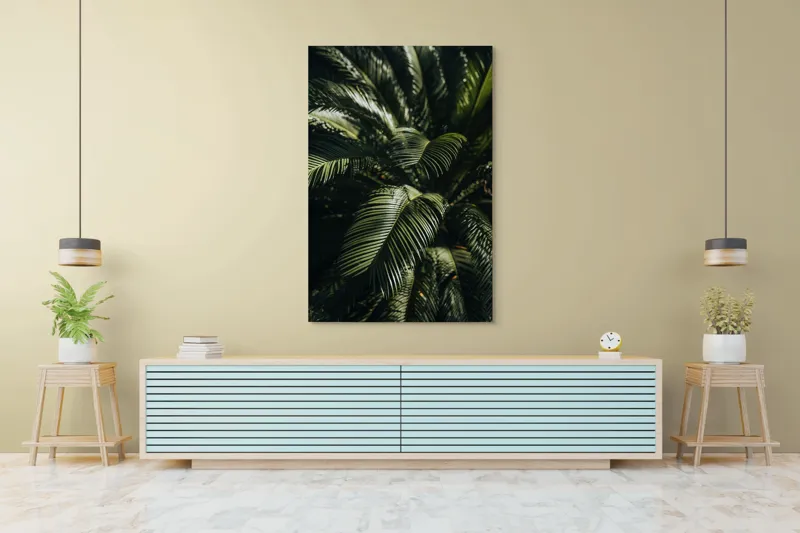 Tablou Canvas, "Frunzele misteriose ale junglelor tropicale", Frumusețe, Lumină, Verdeață, Frunze, Natură, Textură, 100 x 150 cm – poza 4