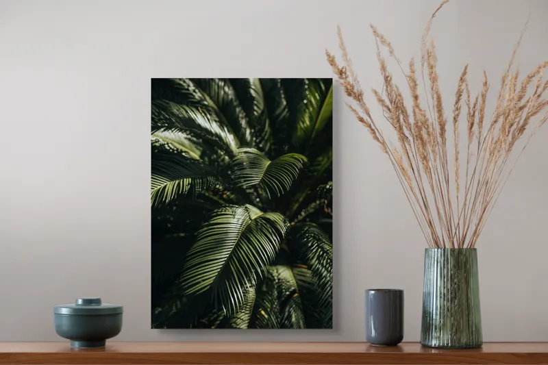 Tablou Canvas, "Frunzele misteriose ale junglelor tropicale", Frumusețe, Lumină, Verdeață, Frunze, Natură, Textură, 39 x 54 cm – poza 3