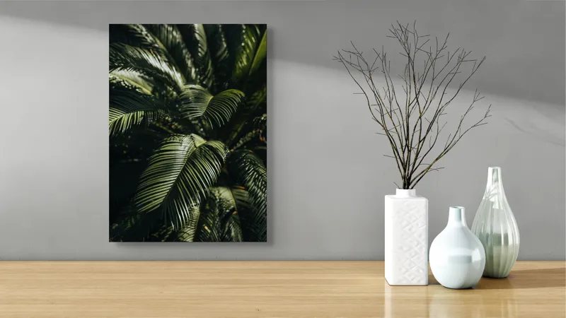 Tablou Canvas, "Frunzele misteriose ale junglelor tropicale", Frumusețe, Lumină, Verdeață, Frunze, Natură, Textură, 39 x 54 cm – poza 4