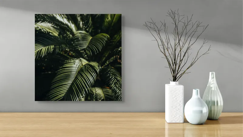 Tablou Canvas, "Frunzele misteriose ale junglelor tropicale", Frumusețe, Lumină, Verdeață, Frunze, Natură, Textură, 50 x 50 cm – poza 3