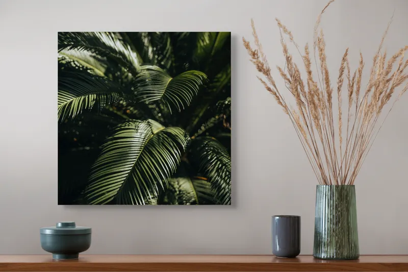 Tablou Canvas, "Frunzele misteriose ale junglelor tropicale", Frumusețe, Lumină, Verdeață, Frunze, Natură, Textură, 50 x 50 cm – poza 4