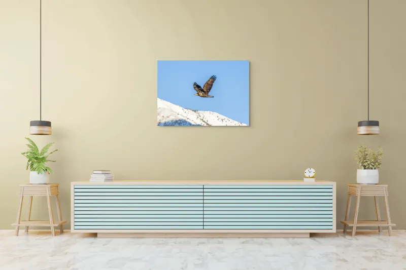 Tablou Canvas, "Vulturul stăpân al cerului albastru", Vultur, Cer, Zbor, Munte, Nevatat, Libertate, Natură, Majestuos, Aripi, Peisaj, 100 x 70 cm – poza 4