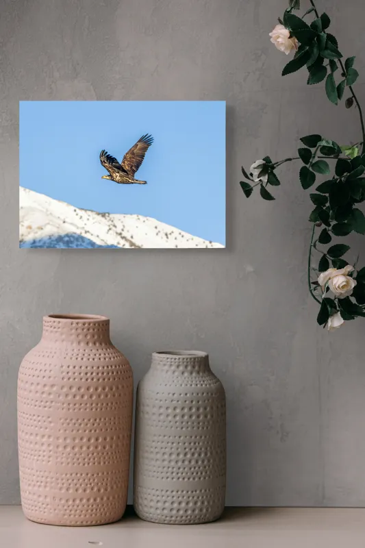 Tablou Canvas, "Vulturul stăpân al cerului albastru", Vultur, Cer, Zbor, Munte, Nevatat, Libertate, Natură, Majestuos, Aripi, Peisaj, 54 x 39 cm – poza 8